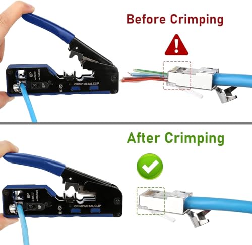 Image of COOLCOLD RJ45 Crimping Tool Kit - Pass Through Ethernet Crimper for Cat7 /Cat6A /Cat6 /Cat5E /Cat5 - Includes 10 Cat7 Connectors, 10 Cat6 Connectors, 10 Covers & Network Cable Tester with Battery