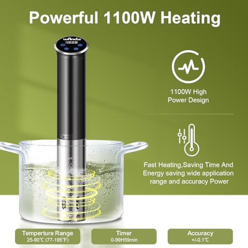 Image of Sous Vide, Wancle 1100W Immersion Circulator, IPX7 Sous Vide Cooker, Small Space-Saving Design, Sous Vide Machines with Accurate Temperature Control, Black, 120V