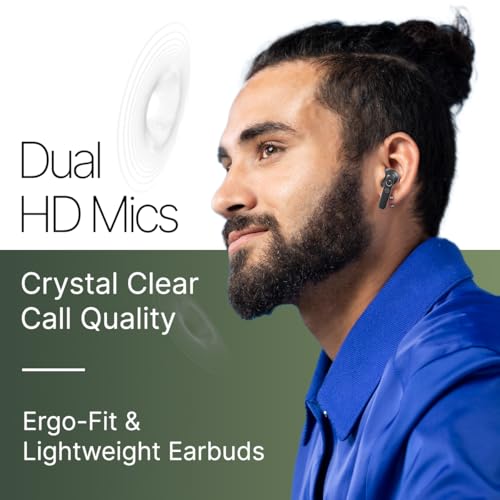 Image of pTron Bassbuds Tunes V2 In-Ear TWS Earbuds with Stereo Sound, 40Hrs Playtime, Stereo Calls, Bluetooth V5.3 Headphones with Quick Pairing, Touch Control, Voice Assistant, Type C Charging & IPX5 (Black)