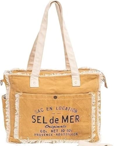 Orbit Art Gallery Sel De Mer Upcycled Canvas Hand Bag, Canvas Tote Bag Shoulder Handbag for Women, Brown