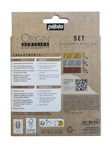 Image of PEBEO Pebeo-Origin Acrylics-Discovery Set 3x60 ml, Gold, Silver and Copper