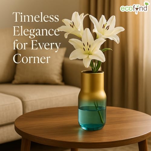 Image of ecofynd Glass Vase for Flowers Plants, Modern Decorative Vase for Home Decor Center Table, Bedroom, Living Room, Office Decoration, Wedding or Gifts, Luster Glass Vase, (GVASE012, Sky Blue)