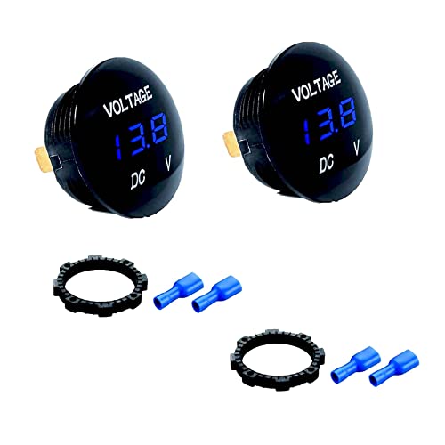 Etrogo 12V Voltímetro LED, Redondo con Pantalla a LED Digital Impermeable IP68 12V para Barca Automóvil/Motocicleta/Camión - (Azul,2 Piezas) Cover