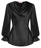 Belle Poque Damen Casual Oberteil mit Wasserfallausschnitt einfarbige Basic Bluse mit Gürtel für Business Arbeit Schwarz BP0769-01 XL