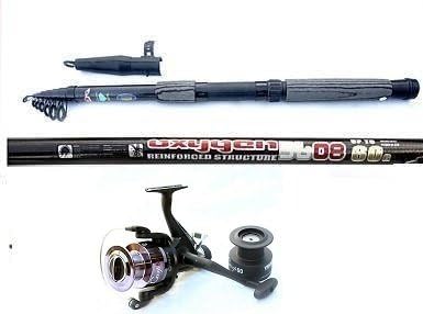 Telescopic 12ft Carbon Spin Rod + Lineaeffe Bait Runner/Free Spool Reel Combo
