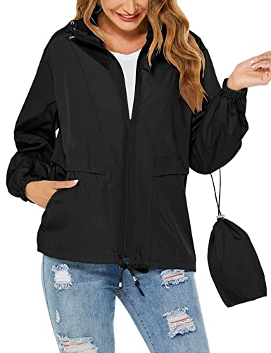 Tisfeer Sportjacke Damen Wasserdicht Winddicht Faltbare Regenjacke Packbar Dünne Regenmantel Windbreaker(Schwarz,XL) Tisfeer Sportjacke Damen Wasserdicht Winddicht Faltbare Regenjacke Packbar Dünne Regenmantel Windbreaker(Schwarz,XL)