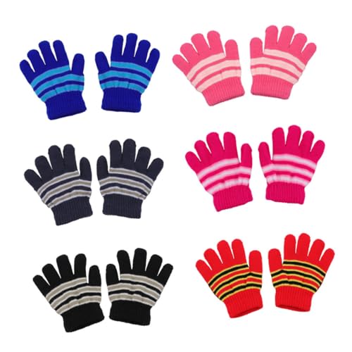 VANZACK 6Pairs Warm Knitted Gloves Full Finger Winter Mittens for Boys and Soft and Lightweight Design for Ages Selection