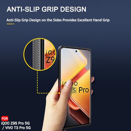 Image of TheGiftKart Liquid Silicon Back Cover Case for iQOO Z9s Pro 5G / Vivo T3 Pro 5G | Shockproof Military Grade Protection | Micro-Fibre Cloth On Inner Side | Anti-Slip Grip Back Cover Case (TPU, Black)