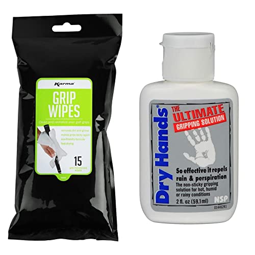 Dry Hands Ultimate Gripping Solution (2oz) Karma Golf Grip Cleaning Wipes (15 Pack) Bundle by Specialty Golf Products Â®