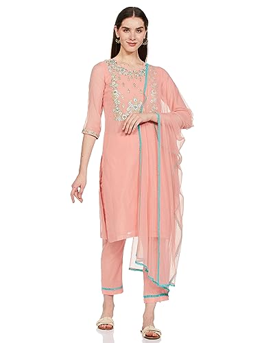 Image of BIBA Women Art Silk A-Line Kurta Regular Pant Suit Set