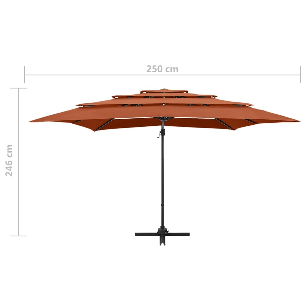 Sombrilla de Jardín 4 Niveles con Protección UV y Anti-decoloración, Impermeable para Patio Terraza, Plegable con Cigüeñal e Inclinación, Poste y Varillas de Aluminio