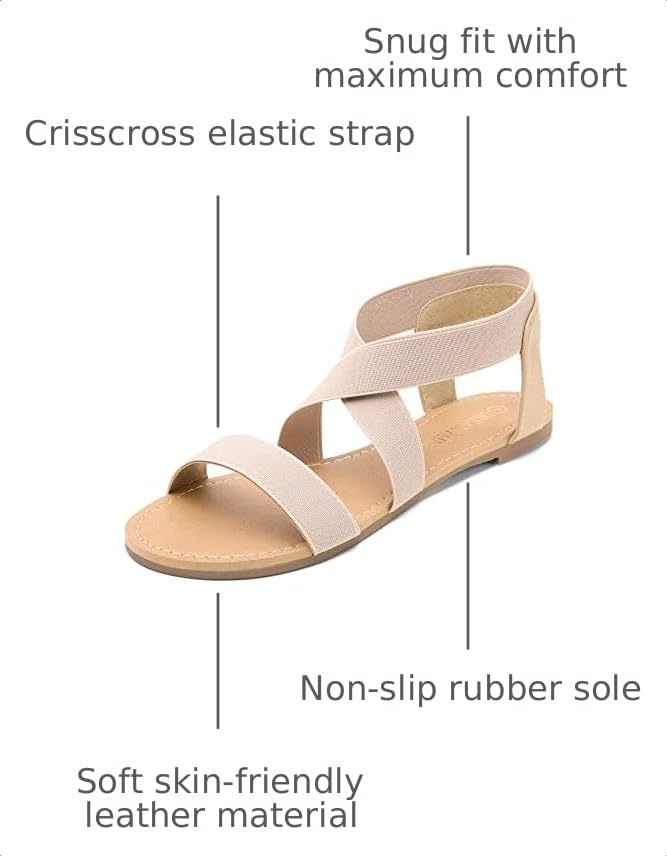 Image of DREAM PAIRS Women's Elastic Ankle Strap Flat Sandals Summer Dressy Shoes Cute Strappy Gladiator Sandals
