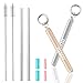 Produktbild OTAGO Edelstahl Strohhalme Wiederverwendbar, 2 Stück Metall Trinkhalme Faltbarer Mit Reinigungsbürste und Aluminiumgehäuse Perfekt für Geschenkidee, Reisen (Silber-Rose Gold)