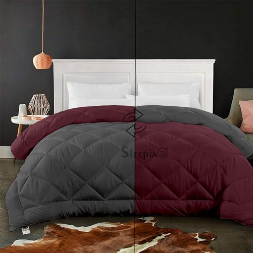 Image of 600 GSM Heavy Winter Double Bed Comforter | Microfiber, Breathable, Reversible,Soft, Lightweight & Machine Washable Comforter for Double Bed 90x100 Inch - WineDark Grey