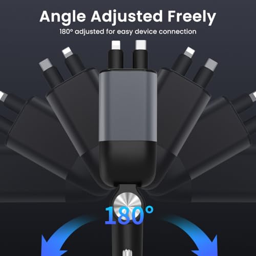 Image of Retractable Car Charger 4 in 1 Car Fast Charger 66W with Dual Retractable Cables & USB Port Compact Design for Efficient Charging Car Mobile Charger Fast Charging