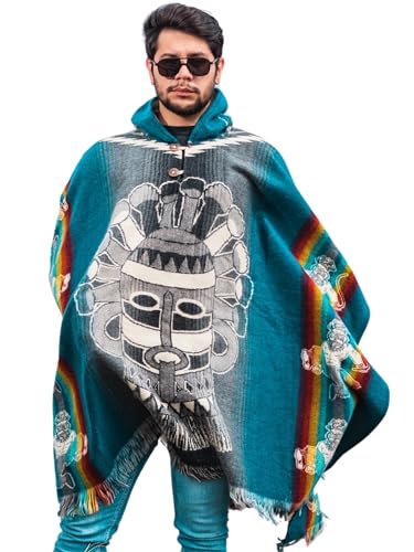 Adult Ponchos with Hood - Alpaca Wool Poncho Men - Mexican Ponchos for Men - Sand Cloud Poncho - Handcrafted and Artisanal