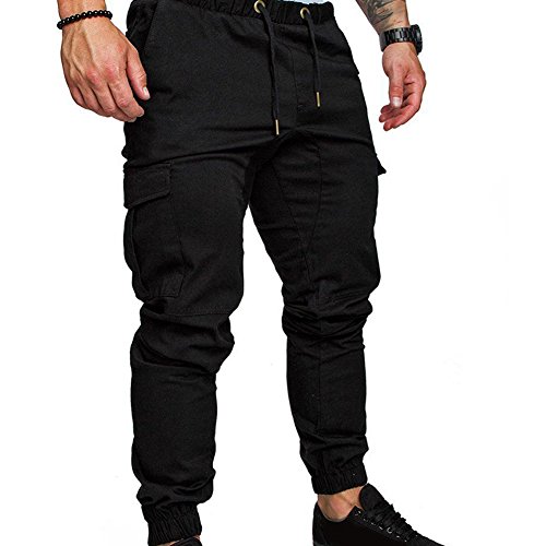 WOOPOWER Pantalon de jogging pour homme avec poches (XL, noir)