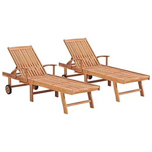 Tidyard - Tumbonas para jardín o patio para exteriores, cama de descanso con ruedas, 2 piezas de madera de teca sólida