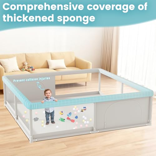 Image of 79x79 Inch Baby Playpen for Babies and Toddlers, Extra Large Play Yards for Indoor & Outdoor with Zipper Gates, Breathable Mesh with Anti-Slip Base