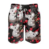 Youturnnow Koala Herz Badehose für Herren Jungen Badeshorts für Männer Kurz Schnelltrockend Beachshorts Boardshorts Strandshorts Sporthose Freizeitshorts White 4XL
