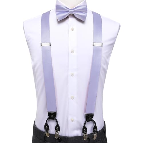 Image of Hi-Tie Men Suspender Bowtie Set Suspenders Pre-tied Bow Tie Pocket Square Cufflinks Adjustable Y Shape 6 Clips Braces Tuxedo