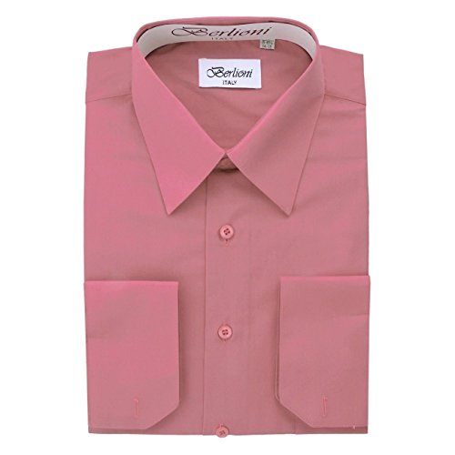 Italy Men's Luxe Dress Shirt French Convertible Cuff Button Down Rose