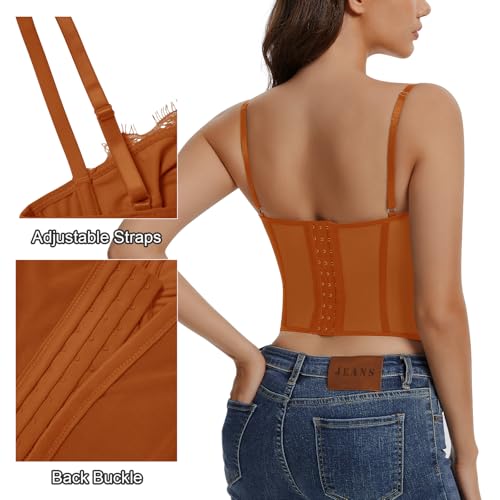 Image of Lace Corset Tops for Women Sexy Going Out Bustier Top Sleeveless Adjustable Straps Crop Tops with Back Hooks