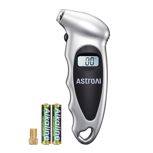 AstroAI Digital Tire Pressure Gauge with Replaceable AAA Battery, 150 PSI 4 Settings Stocking Stuffers for Car Truck Bicycle Backlit LCD Non-Slip Grip Car Accessories, Silver