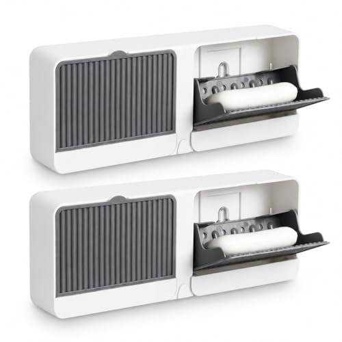 Image of New Creative Wall Mounted Soap Box with Lid Double Grids Soap Draining Rack Bathroom Shower Soap Holder,Multi-Color,Plastic,Multicolor (Pack of 2) (2, Multicolour, standerd)