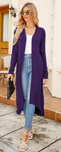 Image of Newchoice Womens Long Cardigan Summer Casual Draped Open Front Lightweight Long Sleeve Cardigan Duster with Pockets