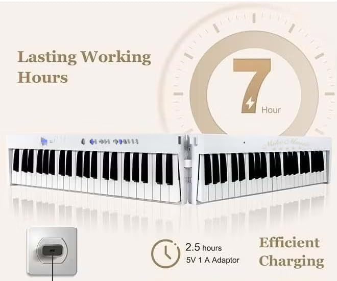 Mike Music88-Key Foldable Digital Piano with Bag, Bluetooth MIDI, Built-In Speakers, 128 Tones & Rhythms – White