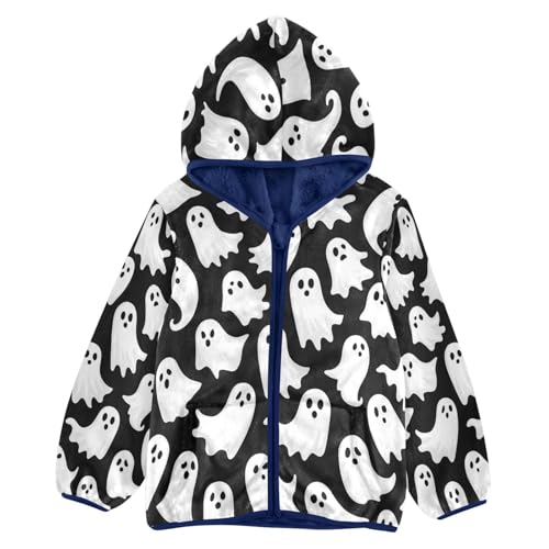 Ghostly White Spirits Pattern Toddler Fleece Jacket Girl Boys Hooded Fleece Jacket Coat Warm Outwear Zip-up 3-10T