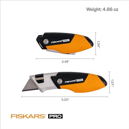 Image of Fiskars Pro Folding Utility Knife, CarbonMax Blade with Safe Blade Lock and Pocket Clip, Compact Dual-Lock All-Metal Design, Everyday Carry