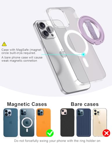 Image of EWA MagOne 3rd Gen [Compatible with MagSafe] Phone Grip Stand with Finger Strap, Removable Magnetic Ring Holder Kickstand Loop for iPhone 17,16,15,14,13,12 Series (Purple)