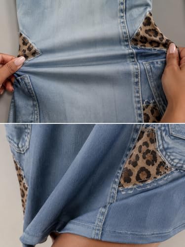 Image of SUZONANA Plus Size Denim Print Maxi Dresses for Women Casual V Neck Short Sleeve with Pockets Soft Jean Look Dress XL-6XL