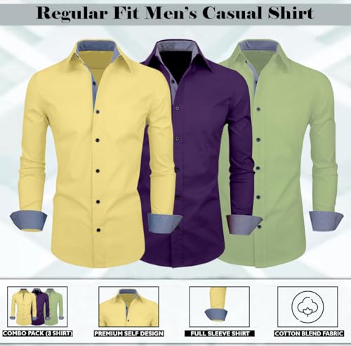 Image of Zombom Men's Combo Regular Fit Cotton Blend Full Sleeve Casual Shirts Pack of 3