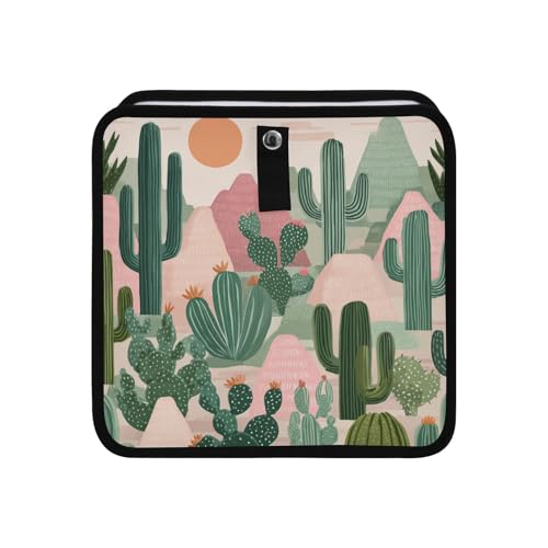 Image of Car Trash Can Organizer Bin with Adjustable Strap for Back Front Seat Console Waterproof Leakproof Collapsible Portable 8.66 Inch Boho Cacti Mountains and Sun