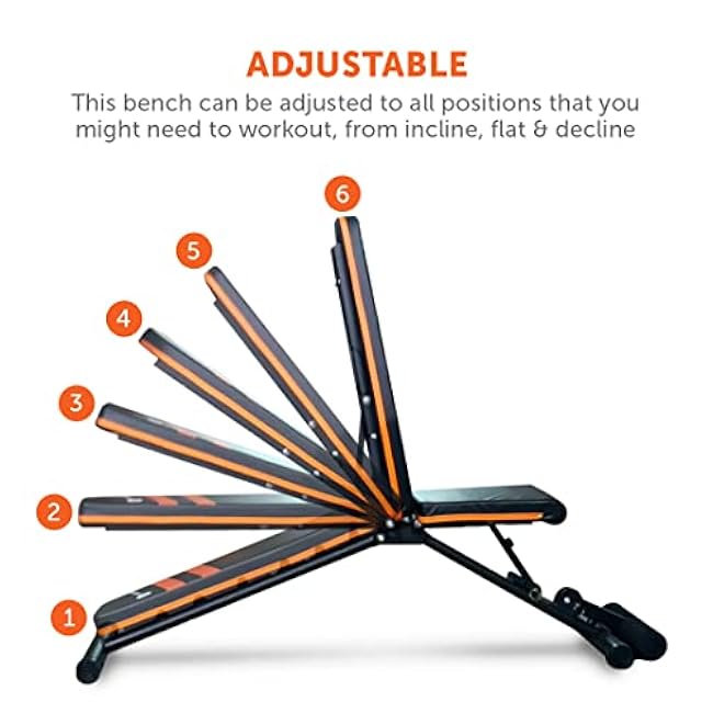 Gymenist Exercise Bench Adjustable Foldable Compact Workout Weight Bench Easy To Carry NO ASSEMBLY NEEDED, Black-Orange (FOLD-110B)