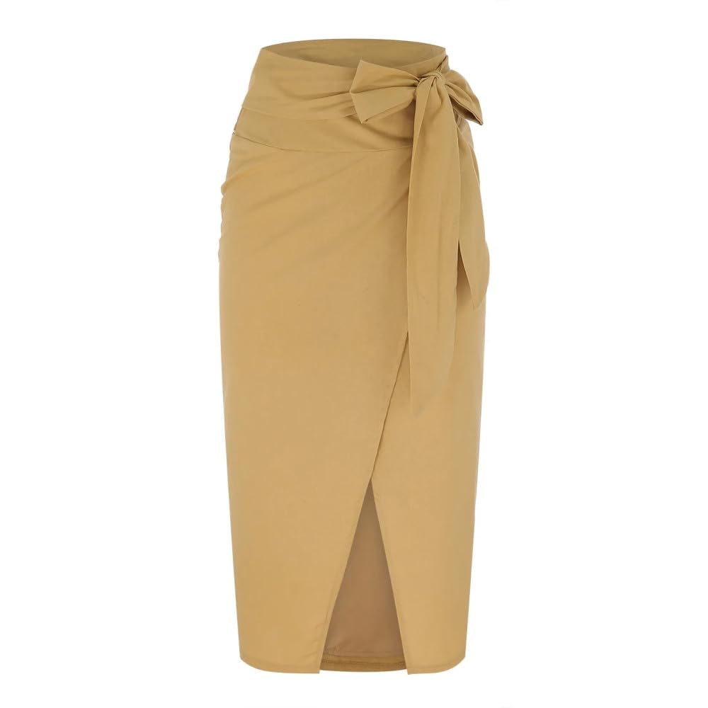 Entwicklt Falda Larga Vintage De Lino Y Algodón, Color Sólido, Pareo con Cinturón, Cubierta Dividida, Falda Envuelta Informal, Ceñido Liso, Traje De Baño De Verano, Ropa De Playa para Vacaciones