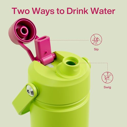 Image of ENCOOL Insulated Water Bottle with Straw Stainless Steel Water Bottle, Leak-Proof, BPA-Free, Double Wall Vacuum Keeps Cold for 24 Hours for Sports, Travel, School (18 oz, Acid Green)