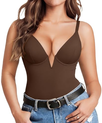 Image of Popilush Shapewear Bodysuits for Women - Tummy Control Body Suits for Womens Deep V Corset Tops Thong Concert Outfits