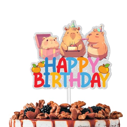 Colorful Glitter Capybara Happy Birthday Cake Topper Pet Animal Theme Decor Supplies Men Women Happy Birthday Party Decorations