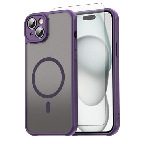 Coque iPhone 15 Plus compatible MagSafe Asuwish violette 6,7 pouces mate