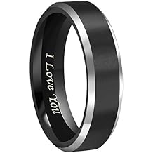 CROWNAL 4mm 6mm 8mm Black Tungsten Couple Wedding Bands Rings Men Women Polished Beveled Edges Matte Brushed Finish Engraved I Love You Size 3.5 To 17
