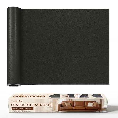 Image of ONine Leather Repair Patch,Leather Repair Tape, 12 x 48 inches Leather Repair Patch for Furniture,Vinyl Repair Kit,Leather Couch Patch,for Sofas, Furniture, Car Seats, Office Chairs(Dark Grey Leather)