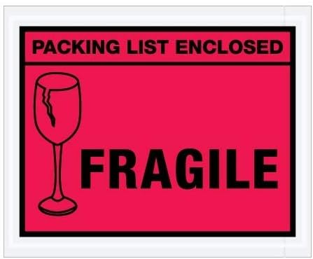 TapePlanet Special Use Packing Envelopes (4 1/2" x 5 1/2" Full Face, Red "Packing List Enclosed - Fragile" Envelopes)