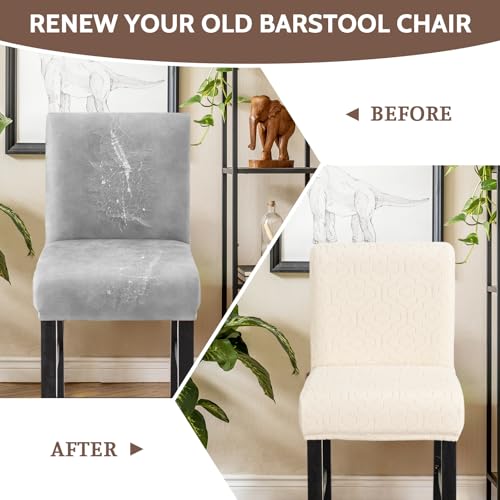 Image of FUANGUI Bar Stool Covers Set of 4, Stretch Bar Stool Seat Covers | Washable Removable Bar Chair Covers with Backs Slipcovers, Bar Chair Covers Square for Kitchen Dining Room Cafe