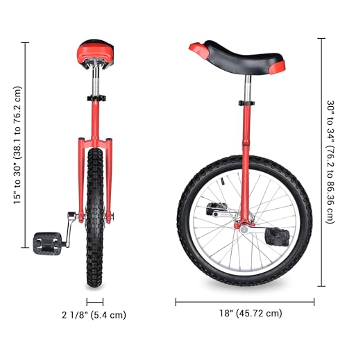 Image of AW 16 /18 /20 /24 Inch Wheel Outdoor Unicycle Adjustable Seat Exercise Bicycle | Fit Adults Kids Outdoor Sports Fitness Exercise, Various colors For Choice