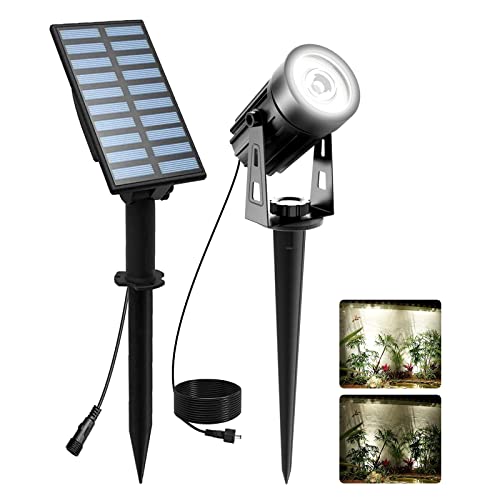 T-SUNUS Christmas Solar Landscape Spotlights White 6000K Metal, Garden Spot Lights Outdoor IP65 Waterproof 9.8ft Cable Separated Panel, Auto On/Off for Tree Flag Driveway Pathway Halloween Pool Area