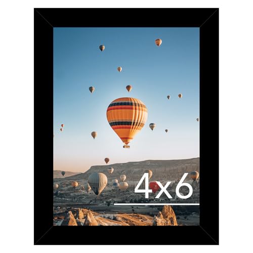 Image of JCJMY 4x6 Picture Frame Black for Wall Hanging or Tabletop, Wall Mounting Horizontally or Vertically, 4 x 6 Wall Gallery Poster Photo Frame with Shatter Resistant Plexiglass, Black